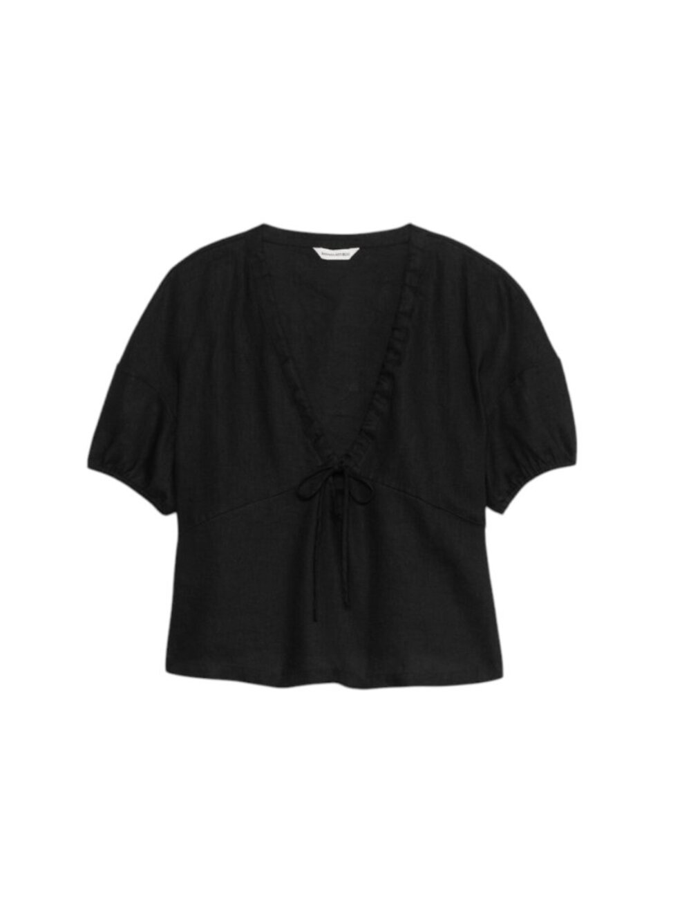 Banana Republic Linen Tie Front Top Shirt Blouse Womens Medium Black V-Neck BR - Picture 2 of 10